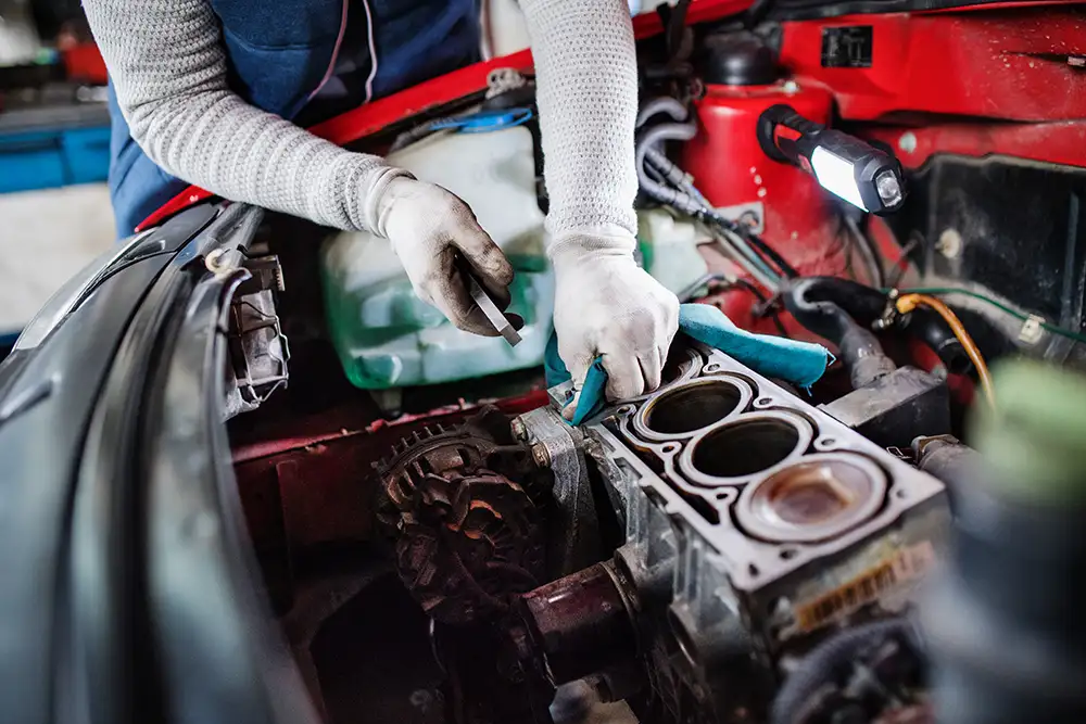 Detalle del trabajo de reparación de motor